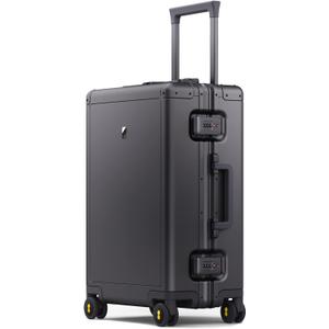 LEVEL8 Gibraltar Aluminum Zipperless Luggage 20 Inch, Hardside Carry on Suitcases with Wheels Tsa Lock, 8 Spinner Wheels, Dark Grey