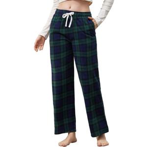 U2SKIIN Women Fleece Pajama Pants, Warm Plaid Lounge Pj Bottoms for Women with Pockets Soft (Small, Blue Green Plaid)