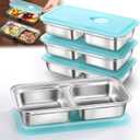 4 Pack Stainless Steel Snack Containers Reusable, Grab and Go 2 Compartment Food Storage Meal Prep Containers with Lids Stackable for Travel Camping School Lunch, Gifts for Gym Home Cooks