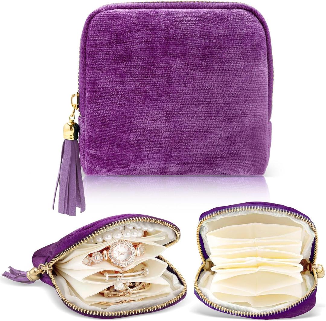 Travel Jewelry Case Small Soft Velvet Organizer Pouch Travel Gifts for Women Storage Bags Mini Jewelry Bag for Gemstones Bracelets Healing Crystal Earring Necklaces Small Pouch Bag Purple