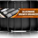 Silverware Organizer, Adjustable & Expandable Utensil Tray for Kitchen Cutlery Storage, Spoons Forks Knives Holder Storage Dividers, Multipurpose Silverware Drawer Organizer for Dining Table - Black