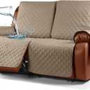 Ruaozz Waterproof Recliner Sofa Cover 1-Piece Couch Covers for Reclining Couches Reclining Sofa Cover Washable Furniture Protector with Elastic Straps Pocket for Kids, Pets (Khaki, XL 2 Seater)