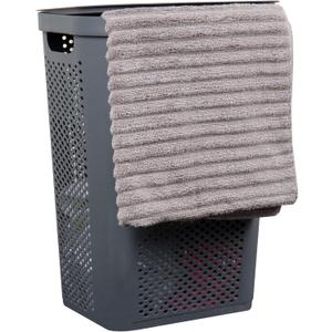Mind Reader 60L Slim Laundry Hamper, Clothes Basket, Lid, Ventilated, Plastic, 17.25"L x 13.75"W x 23.5"H, Gray