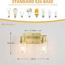 EMONG Gold Bathroom Light Fixtures, 2-Lights Brushed Brass Vanity Light with Clear Glass Shade, Modern Wall Sconces for Hallway, Farmhouse, Living Room