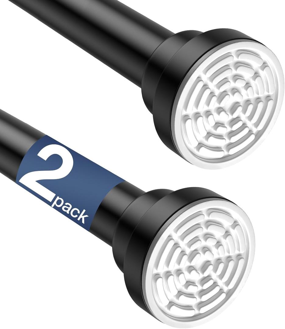 2-Pack Black Shower Curtain Rod 46 to 78 Inches, Adjustable Spring Tension Curtain Rods Anti-Slip and Rust,Shower Tension Rod for Bathroom, Closet, Window, Room Divider, Easy Installation, No Drilling