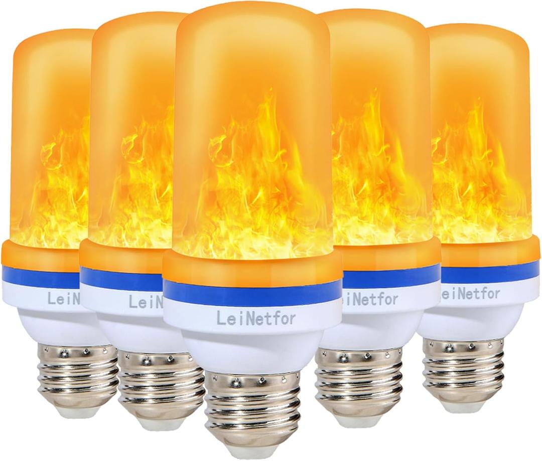 Smaller LED Flame Light Bulbs,4 Modes Flickering Halloween Light Bulbs for Outdoor Decoration with Gravity Sensor,E26 Base Fire Effect Light Bulb for Halloween Decor (Yellow-6Pack)