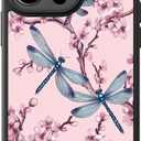 FUNMIKO Cute iPhone 13 Pro Phone Case Wireless Charging & Military-Grade Protection - Trendy Wildflower Design for Women Girls, Matte Cover with Shockproof Corners - Pink Flowers & Dragonflies