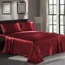 Pure Bedding Satin Sheets Queen [4-Piece, Burgundy] Hotel Luxury Silky Bed Sheets - Extra Soft 1800 Microfiber Sheet Set, Wrinkle, Fade, Deep Pocket Fitted Sheet, Flat Sheet, Pillow Cases