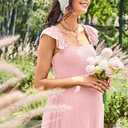 OUGES Womens 2026 Summer Maternity Photoshoot Dress Boho Maxi Smocked Baby Shower Dress Ruffle Sleeve Maternity Clothes (Pink, XXL)