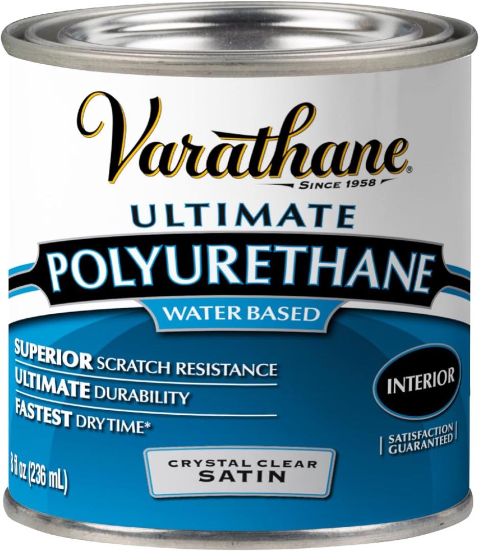 Varathane Water-Based Crystal-Clear Ultimate Polyurethane | Interior Wood Protection | Fast Dry Time | Easy Clean Up | Satin | Half Pint (0.25 Quart (Pack of 1))