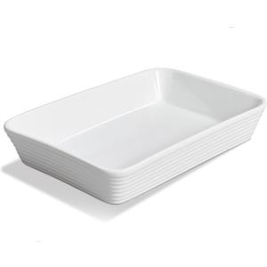 ONEMORE Ceramic Baking Dish, 9x13 Baking Pan Casserole Dish Large Rectangular Baking Dishes for Oven Deep Dish Lasagna Pan for Family Meals Ribbed White Bakeware for Roasting & Serving