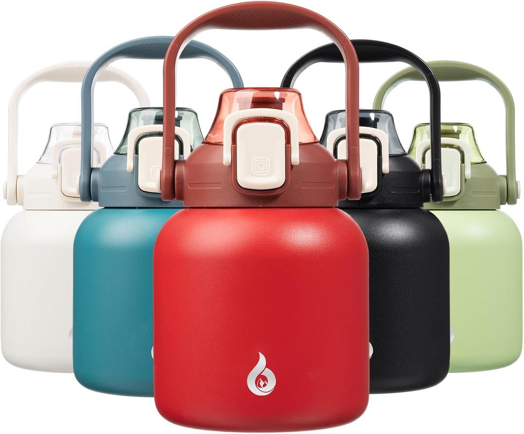 BJPKPK Insulated Water Bottles with Straw, 27 oz Cute Water Bottles with Handle, BPA Free Stainless Steel Metal Jug, Easy Carry Flasks for Men & Women, Red