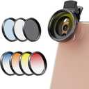 52mm Phone Camera Lens Kit Graduated Color Filter Accessory Kit - Four Color Lens, Star, CPL Filter, ND32 Filter Compatible with iPhone 15 14 Pro Max 13 12 11 & Canon Nikon Sony Cameras