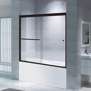 CKB Bathtub Door, 56"-60" W  56" H, 1/4" (6mm) ANSI Tempered Safety Glass, Semi-Frameless Bypass Tub Door, Matte Black