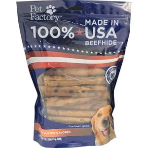 Pet Factory 78130 Beefhide | Dog Chews, 99% Digestive, Rawhides to Keep Dogs Busy While Enjoying, 100% Natural, Peanut Butter Flavored Rolls, Pack of 20 in 5" Size, Made in USA