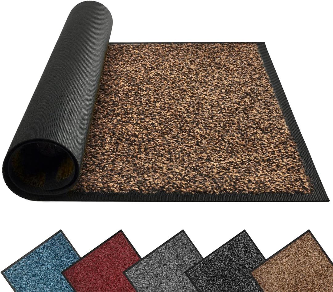 Mibao Front Door Mat, Dirt Trapper Welcome Mat for Outdoor Indoor, Non-Slip Waterproof Doormat, Durable Machine Washable Low Profile Entry Rug for Back Door Outside Patio Porch, 48" x 24", Brown