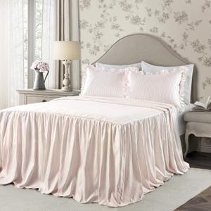 Lush Decor Ticking Stripe Bedspread Queen Size 3 Piece Set Blush - Ruffle Bedding Set Queen Bedspreads - Striped Bedding - Farmhouse & Coquette Decor