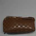 Large Capacity Checkered Makeup Bags Portable Travel Cosmetic Bags Open-Flat Toiletry Waterproof Bag for Women Girls Make up Organizer with Divider and Handle Pouch Zipper Bag (A-Brown)