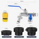 275-330 Gallon IBC Tote Adapter with Blue Handle, 3-Size Threads (2.44", 2" Fine, 2" Coarse), 1/2" NPT Inlet  3/4" GHT Dual Outlet Hose Faucet