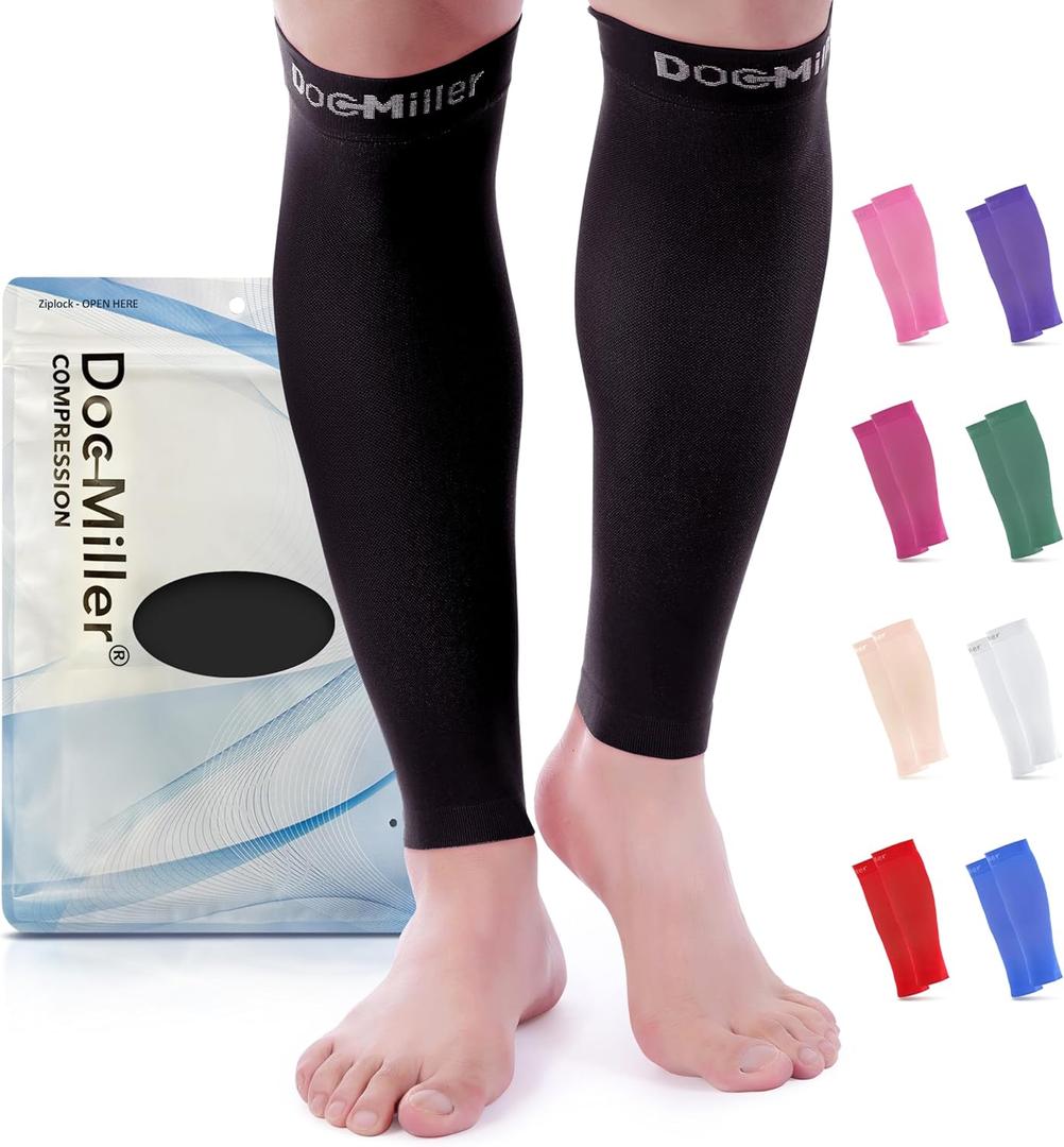 Doc Miller Compression Calf Sleeve for Men & Women, Premium Medical Grade, 15-20mmHg Graduated Support for Running, Calf Tear, Shin Splints, Knee High, Calf Sleeves, 1 Pair (Medium, Black)
