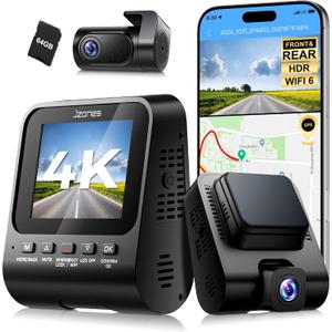 4K Dash Cam Front and Rear, Dash Camera for Cars 2 Channel HDR, WiFi 6, Free 64GB Included, Built-in GPS, Night Vision, 170Wide Angle, G-Sensor, 24H Parking Monitor, Car Camera Support 512GB Max