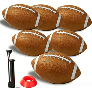 6 Pack 8.3" Inflatable Footballs with Pump and Kicking Tee,Rubber Junior Soft Small Toddler and Mini Footballs, Playground Balls for Kids