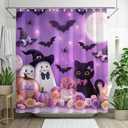 ZTHMOE Halloween Ghost Shower Curtain for Bathroom Purple Cute Cartoon Cat Spooky Horror Pumpkins Home Decorations Sets with 12 Hooks Waterproof Polyester 72" x 72"