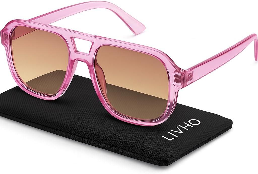livho Trendy Polarized Square Aviator Sunglasses Women Men Square Eyewear Frame, Retro Sun Glasses for Women Men 2025 Shades (Clear Purple/Purple Gradient Brown)