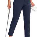 YYV Women's Golf Pants Stretch Work Ankle Pants High Waist Dress Pants with Pockets for Yoga Business Travel Casual (X-Large, Navy)
