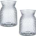 PATIKIL Clear Glass Flower Vase 4"x6",2 Pcs Large Mouth Geometric Faceted Decorative Vase for Home Office Decoration Dining Table Centerpieces Wedding Event, Grey (Gray)