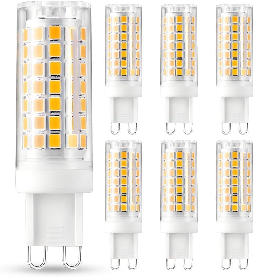 G9 LED Bulbs Dimmable 2700K G9 Bi-Pin Base T4 7W Replacement for 70 Watts Halogen,120V 800 Lumen 360Beam Angle Soft Warm White 6 Pack, Bathroom Vanity Light Fixture