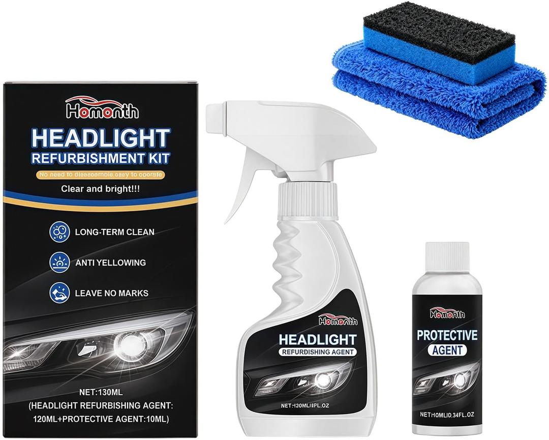 Lanenow Homonth Headlight Refurbishment Kit, Removes Yellowing & Oxidation, Restores Clarity, Hydrophobic & Gloss Finish for All Vehicles