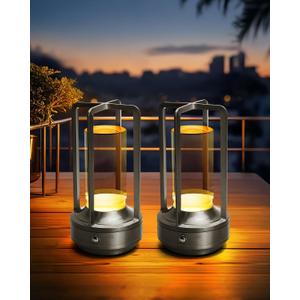 Set of 2 Cordless Table Lamps, LED Rechargeable Battery Operated Desk Lamps with 3 Color Stepless Dimmable, Small Light Portable for Outdoor Patio Bar Restaurants Bedroom Bedside (Silver)
