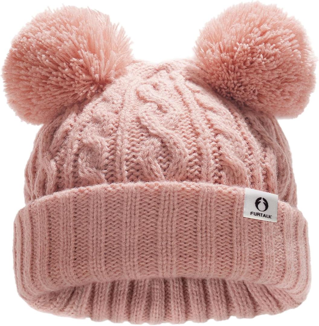 FURTALK Toddler Winter Hat Pom Pom Beanie Knitted Warm Hats for Baby Kids Boys Girls (Pink)
