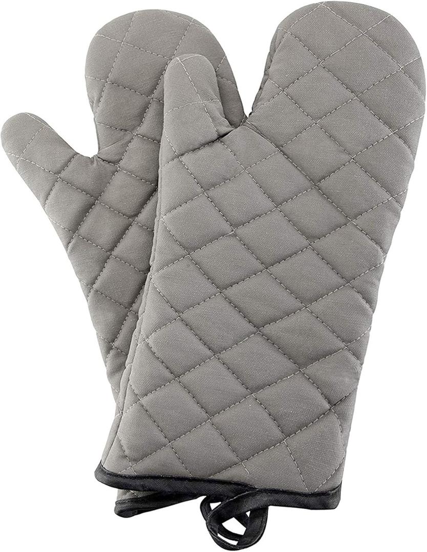 ARCLIBER Oven Mitts 1 Pair of Quilted Lining,Heat Resistant Kitchen Gloves,Classic Flame Oven Mitt Set,Grey 13 Inches (Gray)