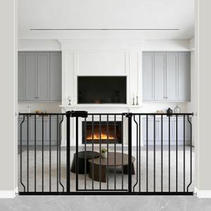 WAOWAO Baby Gate 62.19-66.92" Extra Wide Pressure Mounted Walk Through Swing Auto Close Safety Black Metal Toddler Kids Child Dog Pet Puppy for Stairs, Doorways, Kitchen