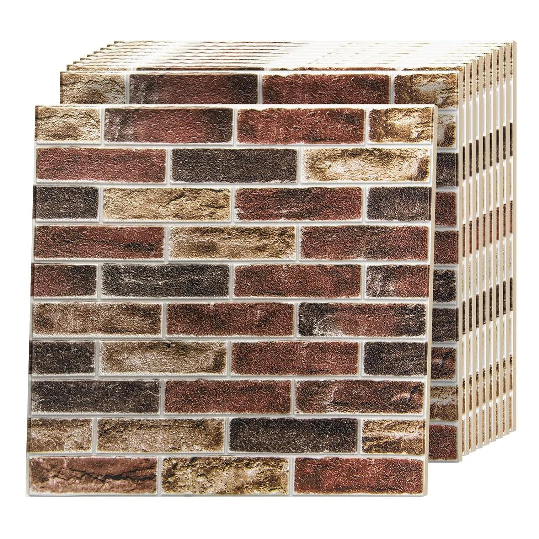 Art3d 10Pcs Large Size 52.5 Sq.FT 3D Self-Adhesive Foam Brick Wall Panels, Red Brown(10 Pack) (52.5 Square Feet)