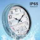 OCEST 16 Inch Indoor Outdoor Clock, Waterproof Large Wall Clock with Thermometer, Silent Non-Ticking Battery Operated Decor for Patio Pool Porch Garden GarageBlue