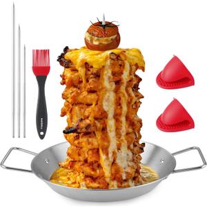Al Pastor Skewer for Grill Stainless Steel Shawarma Skewer Stand with 3 Spikes (8"/10"/12"),Brush & Anti-scalding Fittings for BBQ Grill Oven