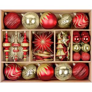 SHareconn 80pcs Christmas Balls Ornaments Set, Contemporary Light Luxury Gift Set, Shatterproof Plastic Decor for Xmas Tree Holiday Wedding Party Decorations with Hanging Strings, Red and Gold