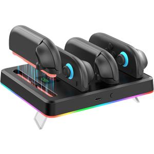 2 x NexiGo Enhanced Controller Charger Dock Compatible with Nintendo Switch 2, Charging Station for Joy-Pads with Multiple RGB Light Modes, Sound Alerts, LED Indicators, Built-in Kickstand