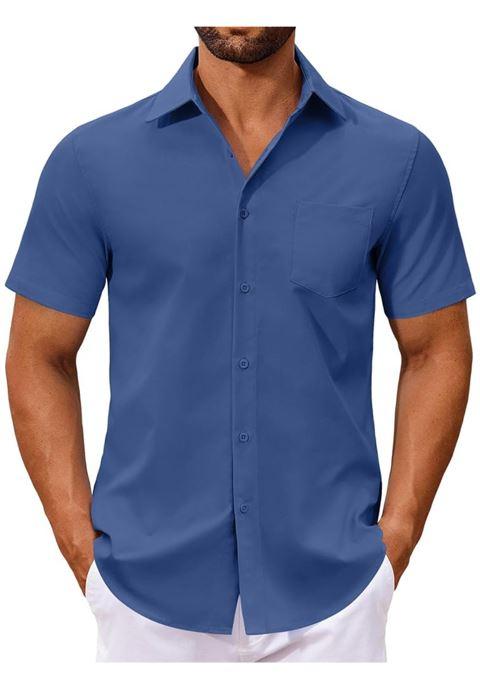 COOFANDY Men's Button Down Shirts Short Sleeve Casual Dress Shirts Untucked Summer Shirt with Pocket Size S