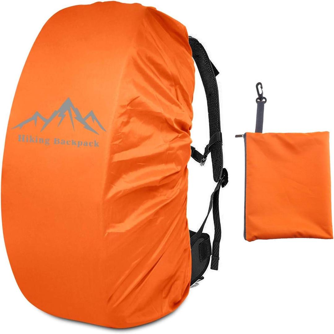 SING F LTD Safe Backpack Rain Cover 35L Reflective Cross Buckle Straps Waterproof Bag Cover with Storage Bag Outdoor Camping Travel Rainproof Orange, Medium to Large