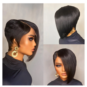 4x4 Lace Closure Pixie Cut Human Hair Wigs for Women Glueless Short Layered Pixie Cut Straight Lace Frontal Wigs Brazilian Virgin Straight Human Hair Wig Natural Black Color