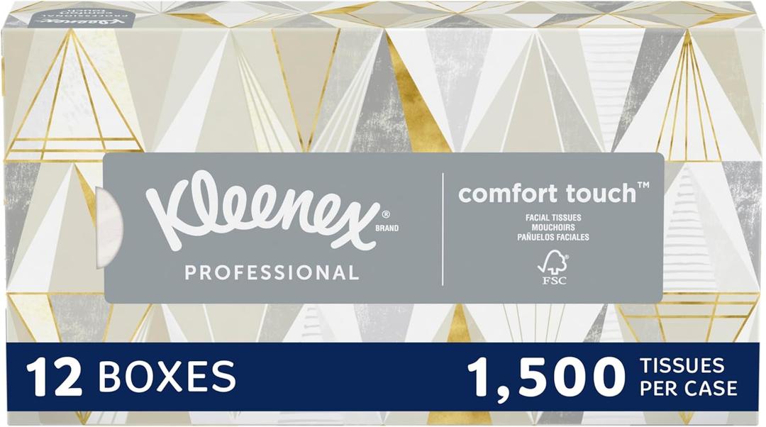 Kleenex Professional Facial Tissue, Bulk (03076), 2-Ply, White, Flat Boxed Format, Designed for Business, Convenience Size (125 Tissues/Box, 12 Boxes, 1,500 Sheets/Case) (Box Color: Cream)