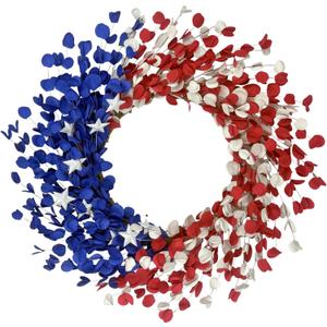 22 Inch Patriotic Front Door Wreath 4th of July with Red White Blue Flowers Memorial Day, Independence Day, Labor Day Decor Indoor Outdoor Porch Wall Summer