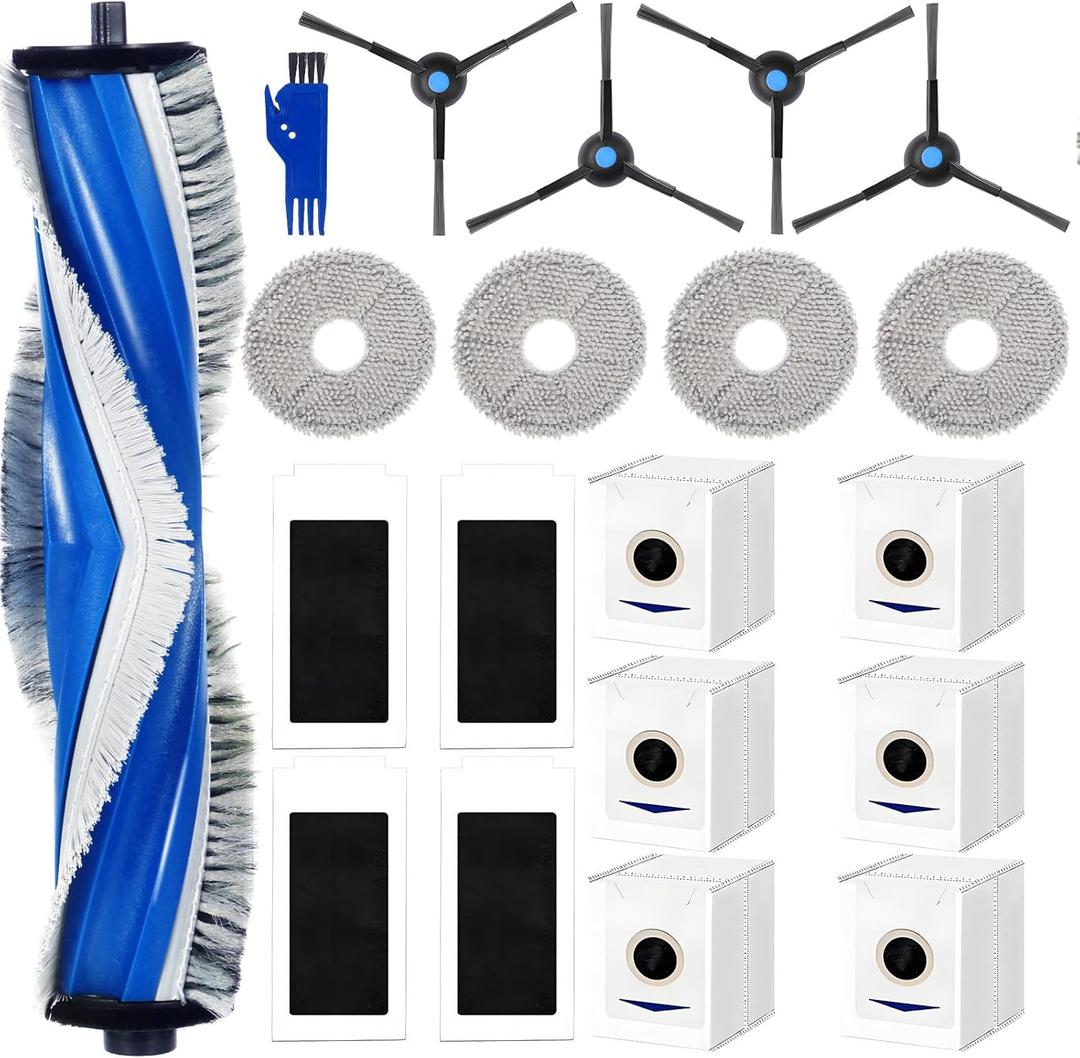 20 PCS Accessories Compatible with ECOVACS, for DEEBOT T30S, Robot Vacuum Cleaner, Replacement Parts Kit with 1 Main Brush, 6 Dust Bags, 4 Mop Pads, 4 Hepa Filters, 4 Side Brushes, 1 Cleaning Brush