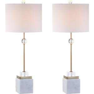 JONATHAN Y JYL5008A-SET2 Set of 2 Table Lamps Dawson 30" Marble/Crystal LED Table Lamp Modern Contemporary Bedside Desk Nightstand Lamp for Bedroom Living Room, White/Brass Gold