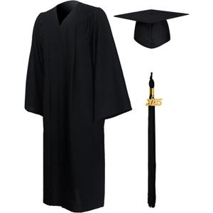 GraduationMall Matte Graduation Gown Cap Tassel Set 2025 for High School and Bachelor (54 Plus, Black)
