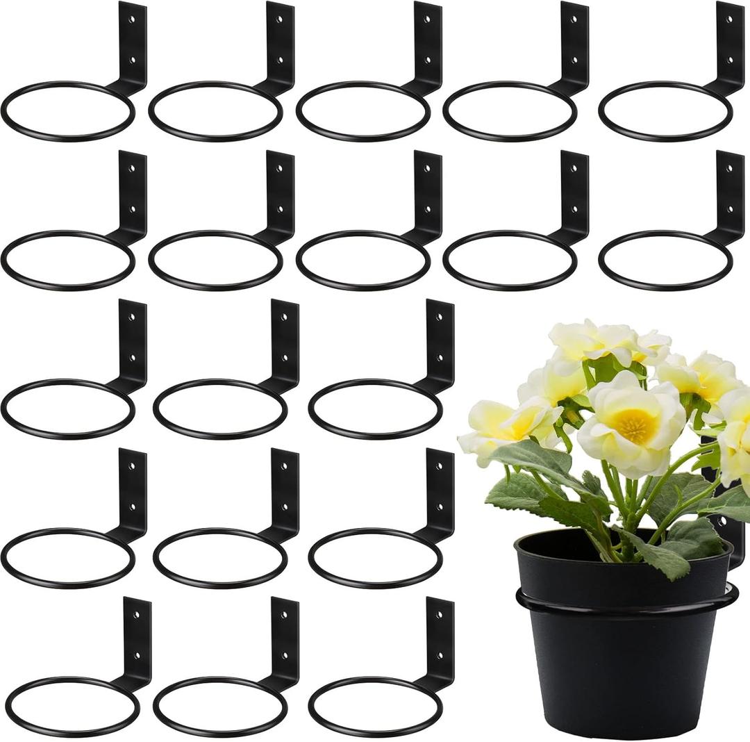 20 Pcs Flower Pot Holder Ring Wall Mounted Plant Wall Hanger Rings Metal Planter Hooks Hangers Bracket for Balcony Home Garden Yard, Black(4 Inch)